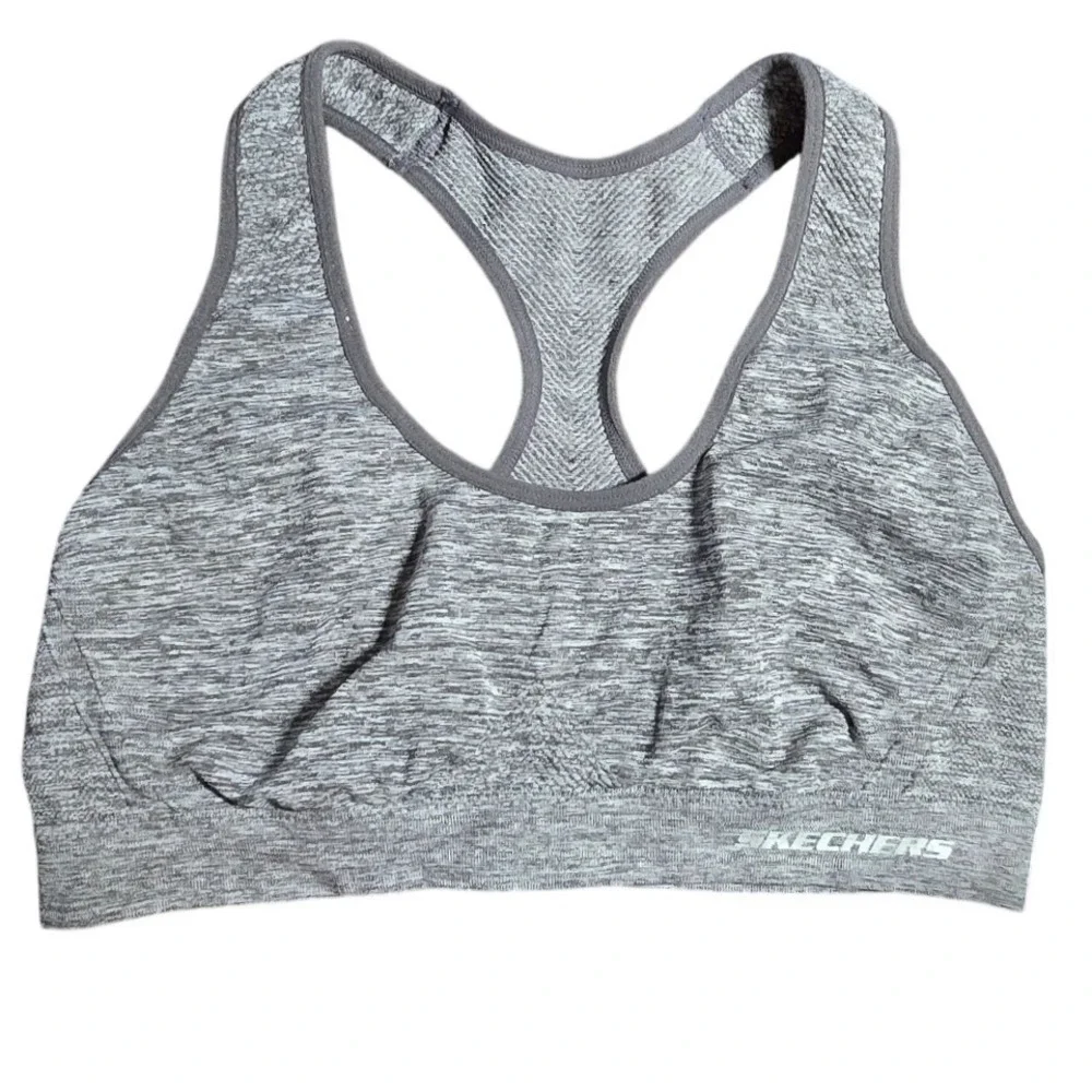 Skechers Womens XL Gray Racerback Sports Bra‎ Gym Workout Fitness FITS SMALL MEZ
